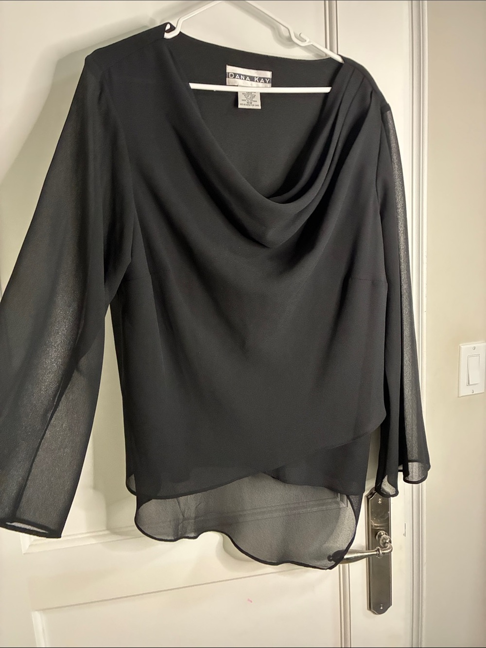 Dana Kay Black Chiffon Cowl Neck Layered Overlay Blouse 16W 👵MT